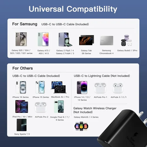 Miniatura 6 de Bloque de carga súper rápido Samsung de 45 W, paquete de 2 bloques de carga rápida tipo C con cable de carga USB C de 3 pies