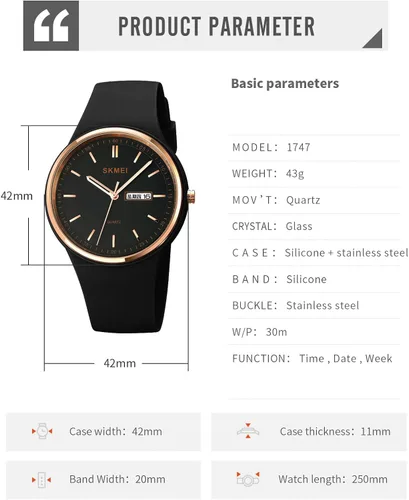 Miniatura 6 de PASOY Reloj de moda simple para mujer, de silicona oro rosa, esfera grande, deportes al aire libre para mujer, reloj analógico de mujer