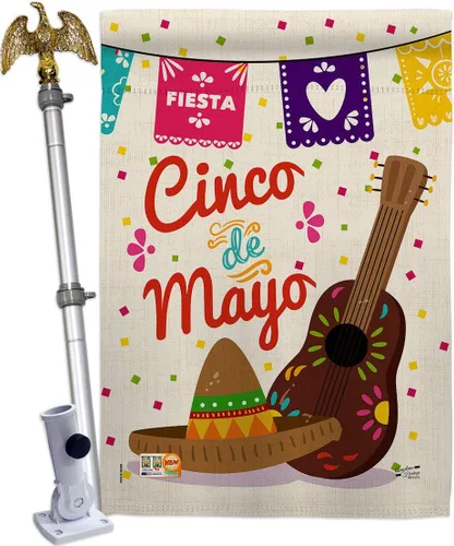 Miniatura 19 de Bandera de jardín del Cinco de Mayo para fiesta de verano, cactus, piñata, sombrero mexicano para decoración de la casa al aire libre, pancarta
