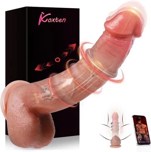 Miniatura 7 de Koxten Consolador de empuje para adultos, vibrador – Control de aplicación de pene de 8 pulgadas, 9 vibraciones + 9 empujes + consolador cálido