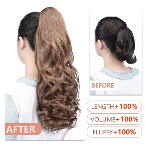 Miniatura 131 de Extensiones de cola de caballo de cabello rubio, extensiones de cola de caballo para mujer, pinza de extensiones de cabello rizado de 12 pulgadas
