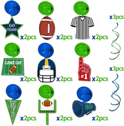 Miniatura 3 de Decoraciones de remolino colgante de fútbol de 36 quilates, decoraciones para el día del juego, suministros de fiesta de día de juego deportivo