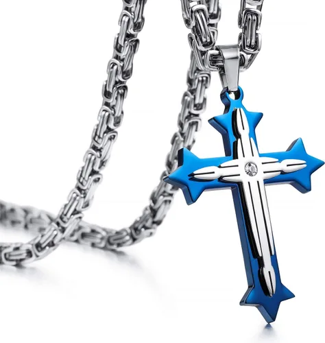 Collar con colgante de cruz para hombres, niños, mujeres y niñas, collar de cruz de acero inoxidable, circonita cúbica, regalo de oración cristiana,