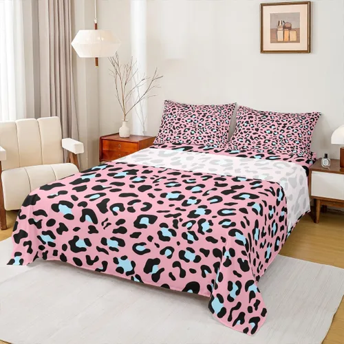 Miniatura 10 de Erosebridal Juego de sábanas para niñas, color rosa, con estampado de animales, tamaño individual, para niños, adolescentes, coloridas sábanas