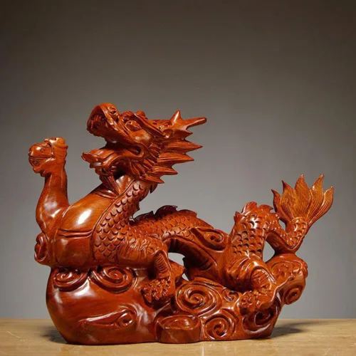 Miniatura 7 de Veemoon Estatua de madera de dragón chino Fengshui, 3.9 in, mini rojo 2024 Año del Dragón, escultura tallada a mano para decoración de estantes