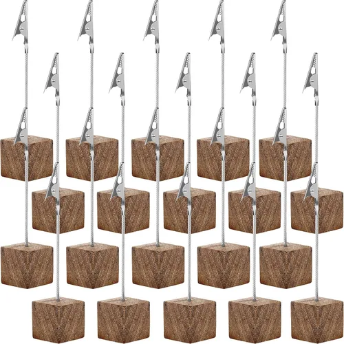 Miniatura 9 de Gersoniel 20 Piezas Soporte de Clip para Notas Base Cúbica con Clip de Cocodrilo Soporte de Números de Mesa de Madera Base Cúbica Soporte para Negro