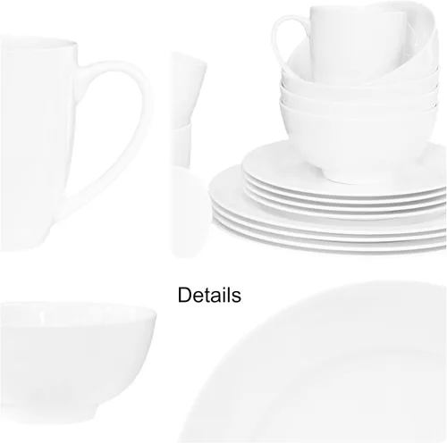 Miniatura 4 de Bone China - Juego de vajilla de 16 piezas, servicio para 4, blanco, apto para microondas, apto para lavavajillas, resistente a las astillas