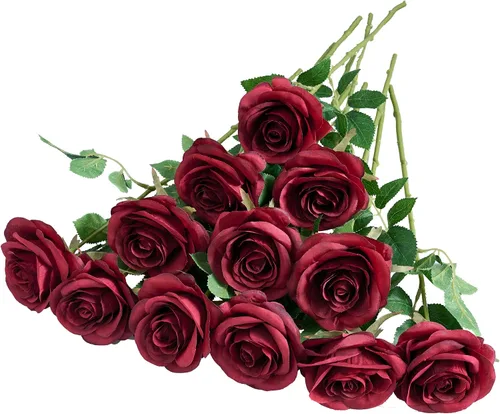 Miniatura 19 de 12 piezas Rosas Flores Artificiales Rosas Falsas Azul Bebé Rosas de Seda Flores de Seda Blancas Rosas con Tallos Largos para Bodas Hogar Fiestas