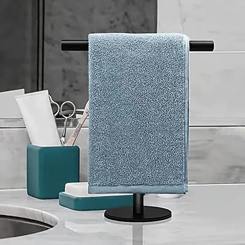 Miniatura 7 de Soporte para toallas de mano para baño, tocador, encimera, color negro mate, en forma de T, toallero, toallero, barra de toalla para baño, cocina
