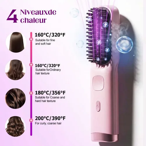 Miniatura 7 de Go Brush para cabello corto, cepillo inalámbrico para alisar el cabello con calentamiento rápido de 30 segundos, 4 niveles de calor ajustables