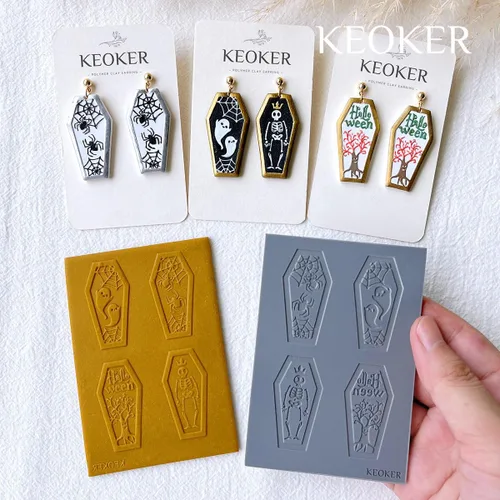 Miniatura 3 de Keoker Hojas de textura de arcilla polimérica para Halloween, tapete de textura de arcilla de Halloween para hacer aretes, joyas, herramientas