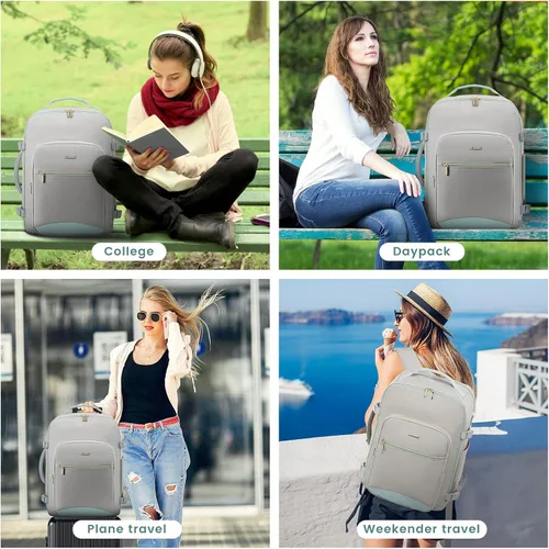 Miniatura 8 de LOVEVOOK Mochila de viaje grande de 40L para mujeres y hombres, mochila de mano aprobada por aerolíneas, Gris- verde, Mochila de viaje