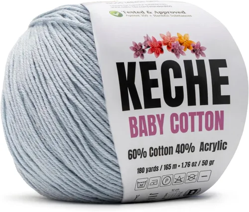 Miniatura 15 de Keche Hilo de algodón, 60% algodón, 40% hilo acrílico, hilo de algodón suave para crochet y tejer, hilo amigurumi, 1 madeja/bola, 1.76 onzas (50g)