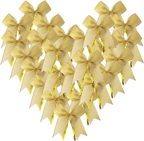 Miniatura 26 de 50 lazos de oro blanco de 3-1/2 pulgadas con lazos giratorios para envolver regalos, embalaje, decoración de Navidad (W.Gold)