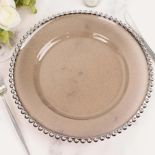 Miniatura 21 de Efavormart - Paquete de 10 platos de postre de plástico transparente rubor con borde de cuentas, platos redondos desechables para ensalada, 8