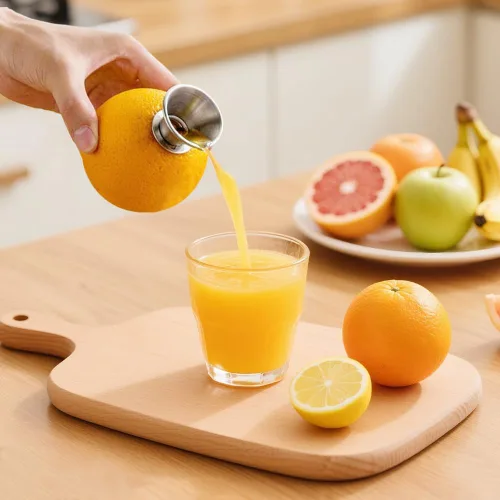 Miniatura 8 de Exprimidor de limón de acero inoxidable, exprimidor manual de cítricos, exprimidor de mano resistente con tapa de rosca para limones, limas