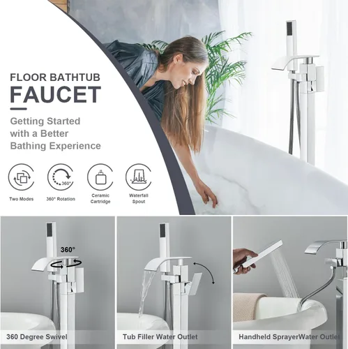 Miniatura 2 de Senlesen Grifo de bañera de pie libre negro mate montado en el suelo grifo de latón grifo de bañera de baño grifos con ducha de mano