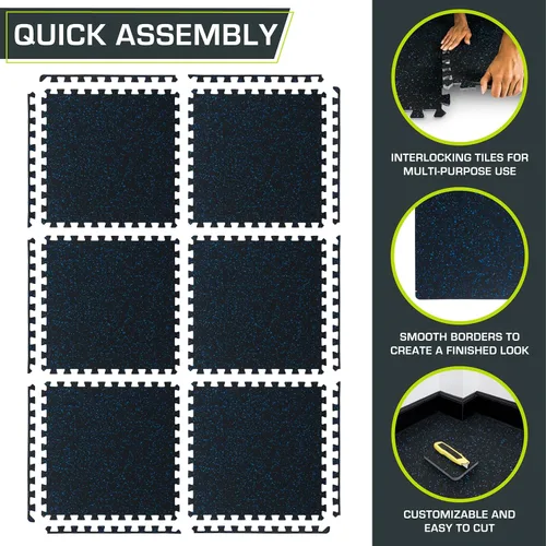 Miniatura 6 de ProsourceFit Tapete de Ejercicio de Rompecabezas con Superficie de Goma de ½ pulgada, 24 pies cuadrados (PIES²), 6 baldosas, baldosas entrelazadas