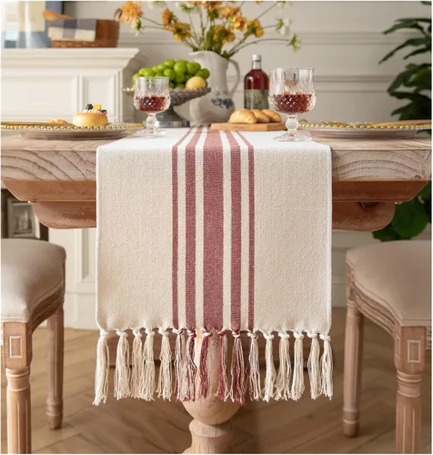 Miniatura 11 de Camino de mesa bohemio para decoración moderna de granja, decoración de mesa de comedor de 13 x 72 pulgadas de largo con borlas hechas a mano
