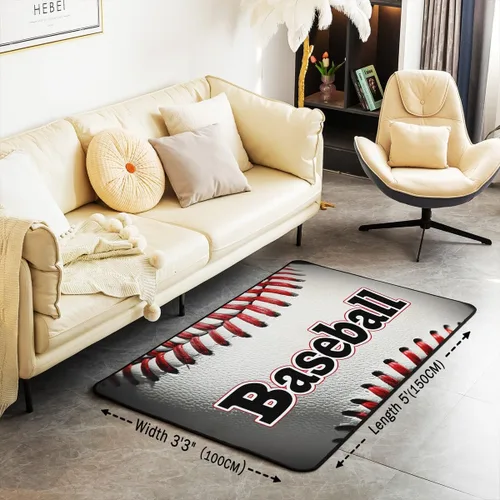 Miniatura 3 de Alfombra de béisbol blanca de 3 x 5 pies, alfombra antideslizante para niños y niñas, adultos, decoración de juegos 3D para sala de estar
