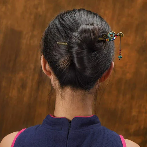 Miniatura 4 de Palo chino para cabello largo, horquillas de metal para moños, palillos vintage para mujeres, fiesta diaria (A)