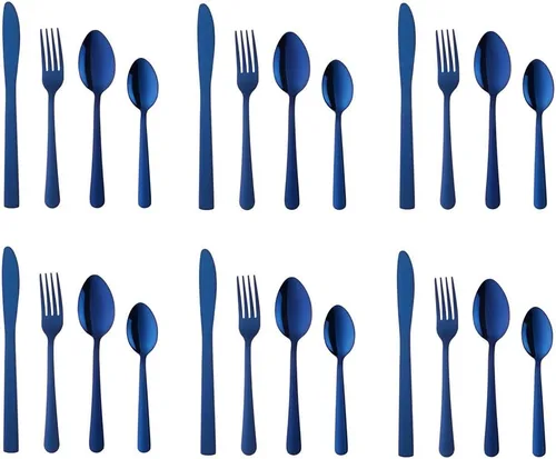 Miniatura 30 de BuyGo - Juego de cubiertos de acero inoxidable de 32 piezas, juego de 8 cubiertos, incluye cuchillo, tenedor, cuchara, cuchara de té para 8 personas
