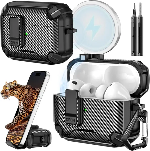 Miniatura 29 de Inesore for AirPods Pro 3 Case (2025) with Phone Stand Design, Compatible with MagSafe, Auto-Locking Case Cover for Air Pods Pro 3rd with Cleaning