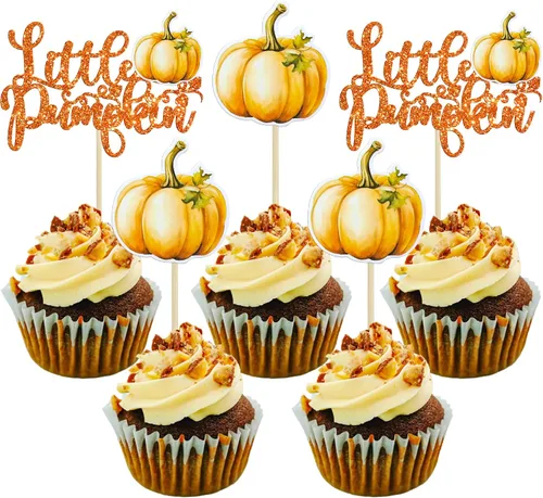 Miniatura 30 de 24 adornos de calabaza para cupcakes con purpurina para otoño, hojas, flores, calabaza, cupcakes, decoración de pasteles para Halloween, decoración