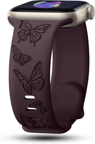 Miniatura 17 de Bandas con grabado de mariposa compatibles con Apple Watch de 41mm 40mm 38mm 49mm 46mm 49mm 46mm 45mm 44mm 42mm, mujeres, correa deportiva de Negro