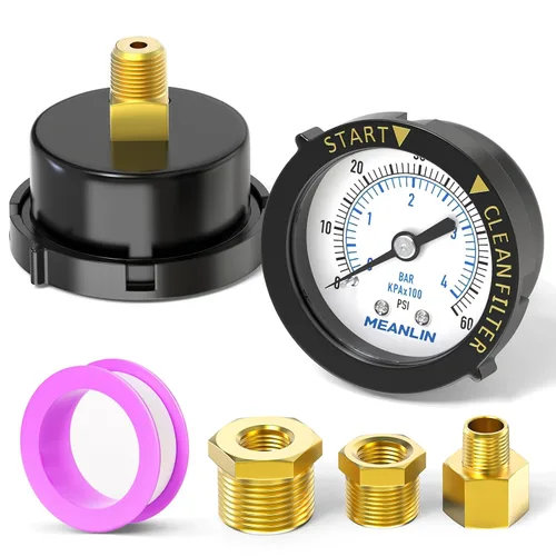 Miniatura 10 de MEANLIN MEASURE - Manómetro de marco de plástico, 1/4" NPT, filtro de inicio y limpieza, presión, adecuado para piscina, spa, acuario, montaje