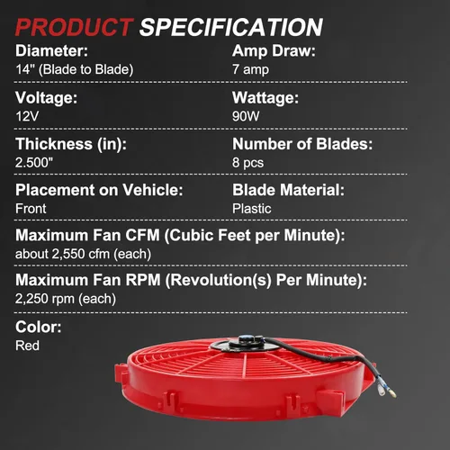 Miniatura 3 de JDMSPEED Nuevo ventilador universal delgado de 14" de empuje eléctrico para radiador, 12V, kit rojo