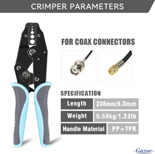 Miniatura 3 de Juego de herramientas de crimpado de trinquete coaxial para conector coaxial RF de cable RG con 5 mandíbulas intercambiables