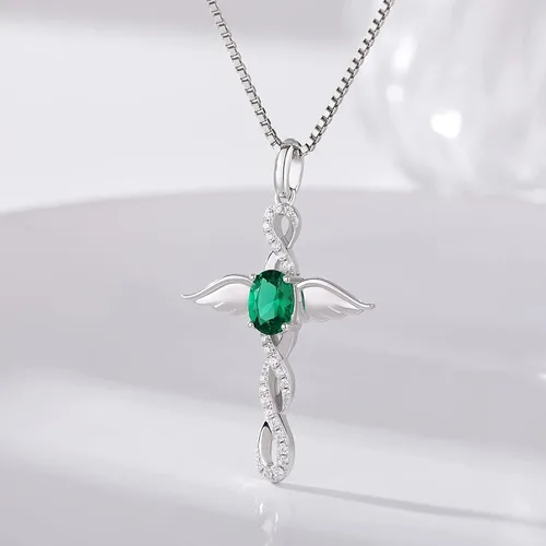 Miniatura 5 de ZDaoBen Star Cross Necklace Angel Wing Infinity Cross Pendant 925 Sterling Silver CZ Diamond Cross Necklace Women Birthstone Cubic Zirconia Cross