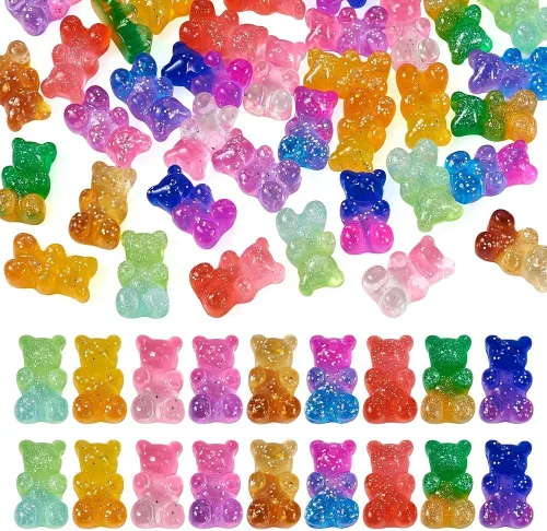 Pandahall - 45 unidades de cabujones de oso gomoso de resina, coloridos dijes de oso de caramelo con parte trasera plana, dijes de uñas con