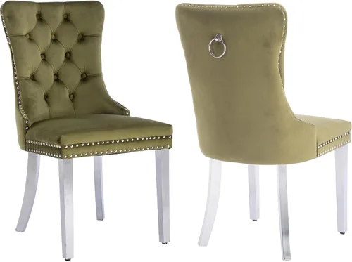 Miniatura 27 de Juego de 2 Sillas de Comedor Modernas de Mediados de Siglo, Tapizadas en Terciopelo Beige con Respaldo Acolchado, Sillas de Cocina y Comedor, Patas
