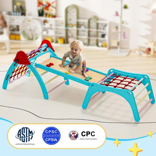 Miniatura 2 de Pikler - Juego de triángulos 7 en 1, juguetes de escalada para interiores para niños, juego de escalada Montessori de madera con escalera de rampa