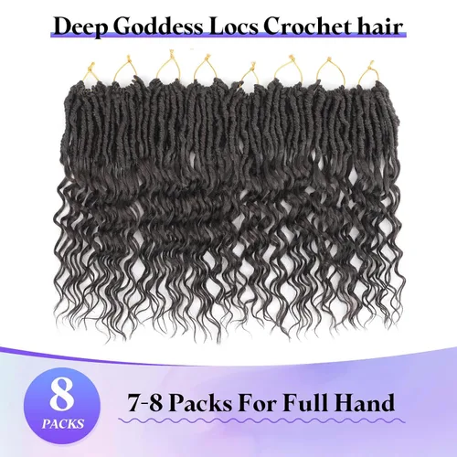 Miniatura 6 de Cabello de Ganchillo Goddess Locs de 18 Pulgadas 8 Paquetes Nuevos Faux Locs Suaves Trenzas de Ganchillo Ondas Profundas Extensiones de Cabello 4#