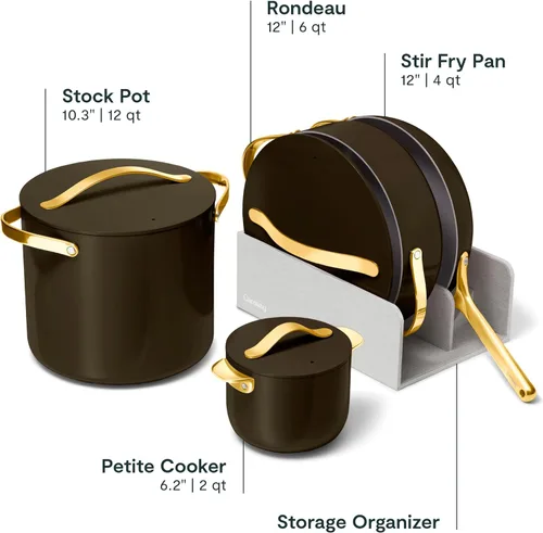 Miniatura 3 de Caraway Cookware+ Collection - Juego de Utensilios de Cocina Especializados - Olla Pequeña, Sartén para Saltear, Rondeau y Olla de Caldo - 3 Tapas