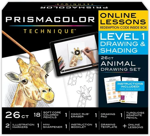 Prismacolor Technique Art Supplies con lecciones de arte digital, juego de dibujos de animales nivel 1, cómo dibujar animales con lápices de