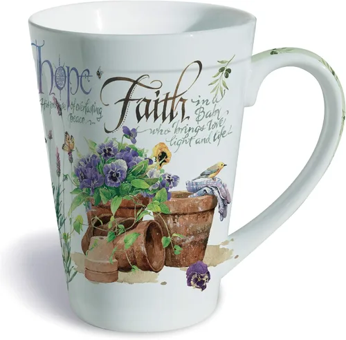 Lissom Design Taza de té - Taza de café de porcelana de diseño o taza de té, 12 onzas, Faith Hope and Love