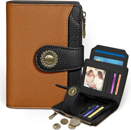 Miniatura 8 de Icycay Cartera pequeña para mujer, plegable con bloqueo RFID, soporte para tarjetas de crédito, bolsillo con cremallera para monedas, piel