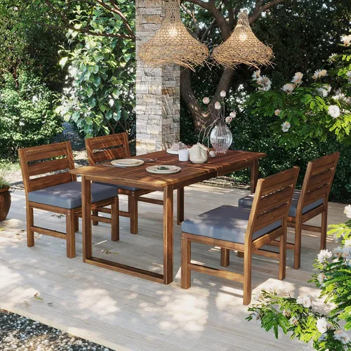 Miniatura 15 de Quarte Moderno juego de comedor de patio al aire libre de 5 piezas, juego de barra de mimbre de ratán de polietileno para jardín, 4 sillas de altura