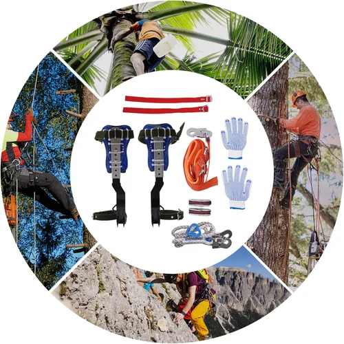 Miniatura 6 de Juego de picos de escalada de árboles, estacas ajustables de acero inoxidable para escalada de árboles con cinturón de arnés y correa trasera