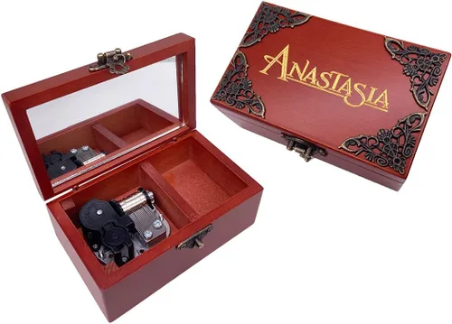 Caja de música Youtang Anastasia para joyería con espejo, caja de madera grabada con láser, caja musical con cuerda, regalo musical para ella, él,