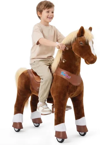 Miniatura 17 de PonyCycle Paseo a caballo en poni modelo avanzado Y peluche marrón caballo juguete para niños tamaño 3 para edades 3 a 4, caballo mecedora