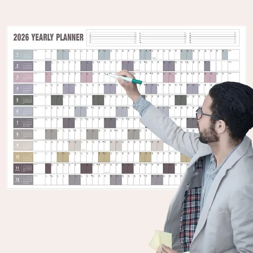 Miniatura 4 de Calendario anual de pared con días festivos, calendario de año completo de una página, calendario de pared anual con calcomanías, horizontal, 23 x