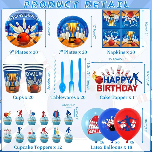 Miniatura 2 de KEFAN Decoraciones de fiesta de cumpleaños de bolos, suministros de vajilla para fiesta temática de bolos, incluyendo telón de fondo, platos, vasos