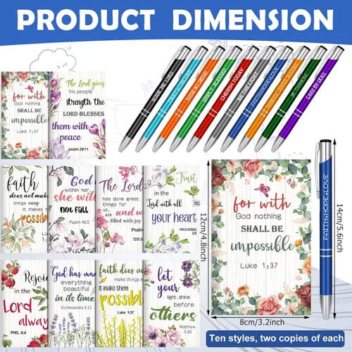 Miniatura 2 de Geyee - Juego de 40 bolígrafos cristianos para notas, 20 mini cuadernos con versículos de la Biblia, 20 bolígrafos inspiradores, cuaderno