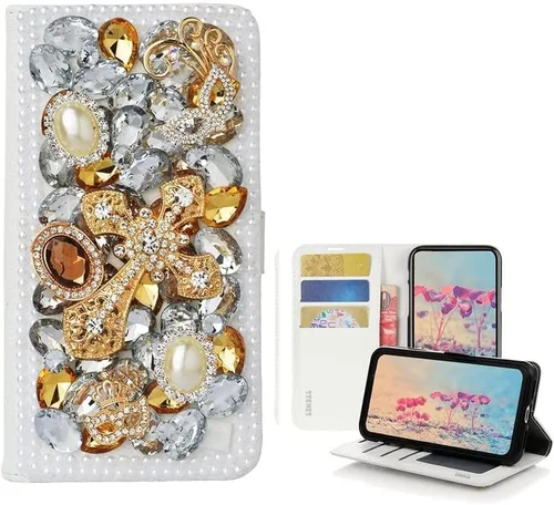 Miniatura 4 de Bling Wallet - Funda para teléfono compatible con Nokia G100, elegante, 3D hecha a mano, atrapasueños con colgante de perlas, soporte magnético