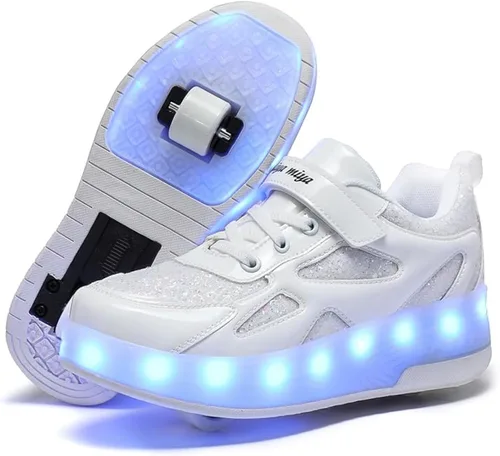 Miniatura 16 de Wooowyet - Tenis con ruedas y luces LED para niños y niñas, con ruedas, USB recargable, cierre de gancho y bucle